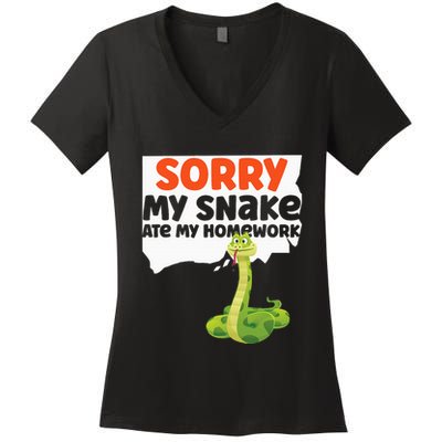 Snake Serpent Sorry My Snake Ate My Homework Women's V-Neck T-Shirt