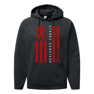 Stroke Survivor Stroke Awareness Red Ribbon Warrior Performance Fleece Hoodie