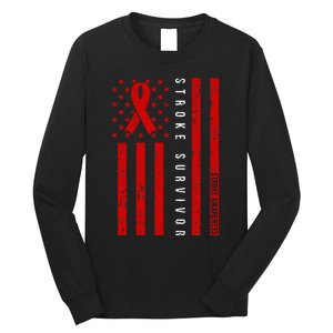 Stroke Survivor Stroke Awareness Red Ribbon Warrior Long Sleeve Shirt