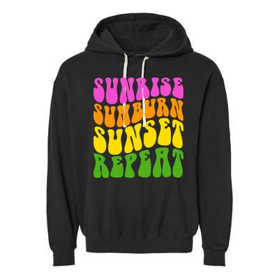 Sunrise Sunburn Sunset Repeat Retro Summer Garment-Dyed Fleece Hoodie