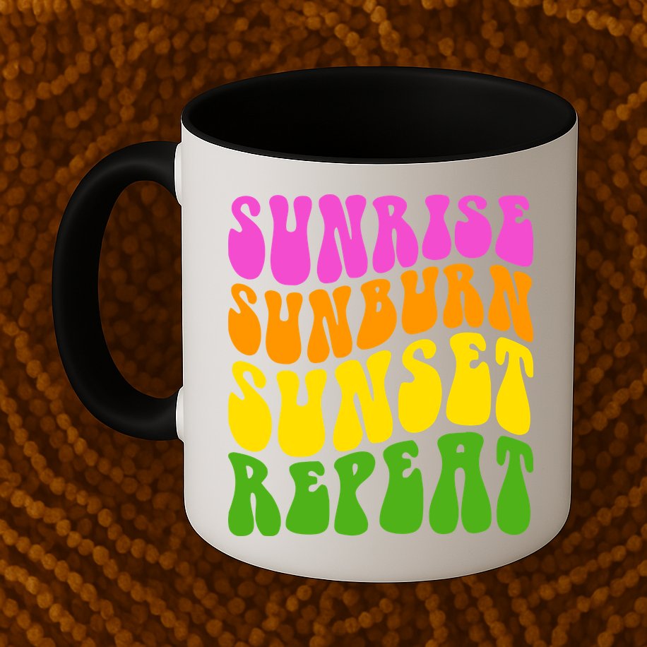 Sunrise Sunburn Sunset Repeat Retro Summer Mug
