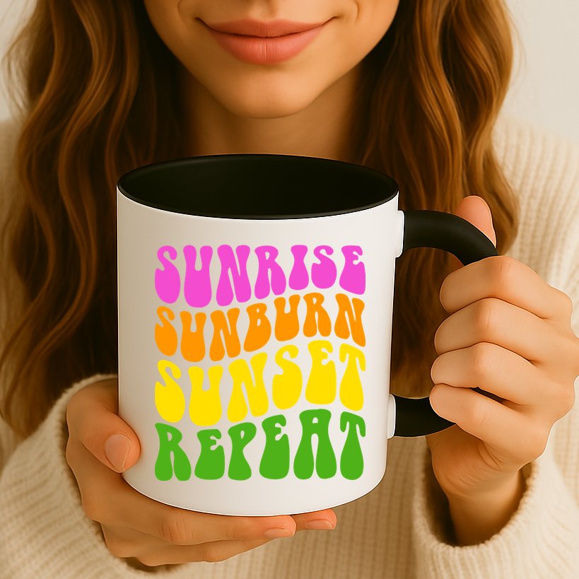 Sunrise Sunburn Sunset Repeat Retro Summer Mug