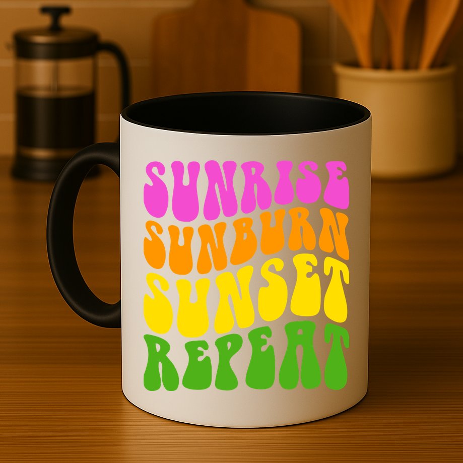 Sunrise Sunburn Sunset Repeat Retro Summer Mug