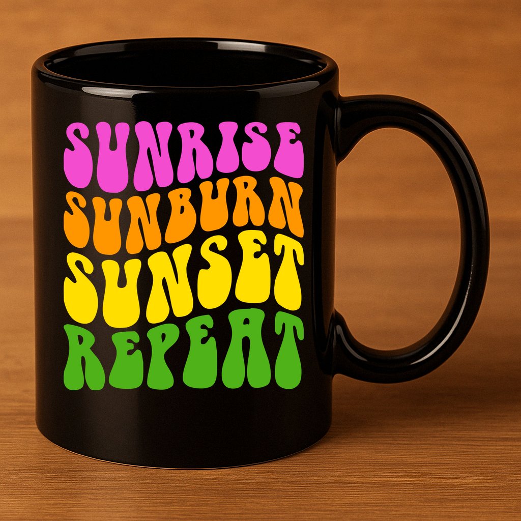Sunrise Sunburn Sunset Repeat Retro Summer 11oz C Handle Ceramic Mug