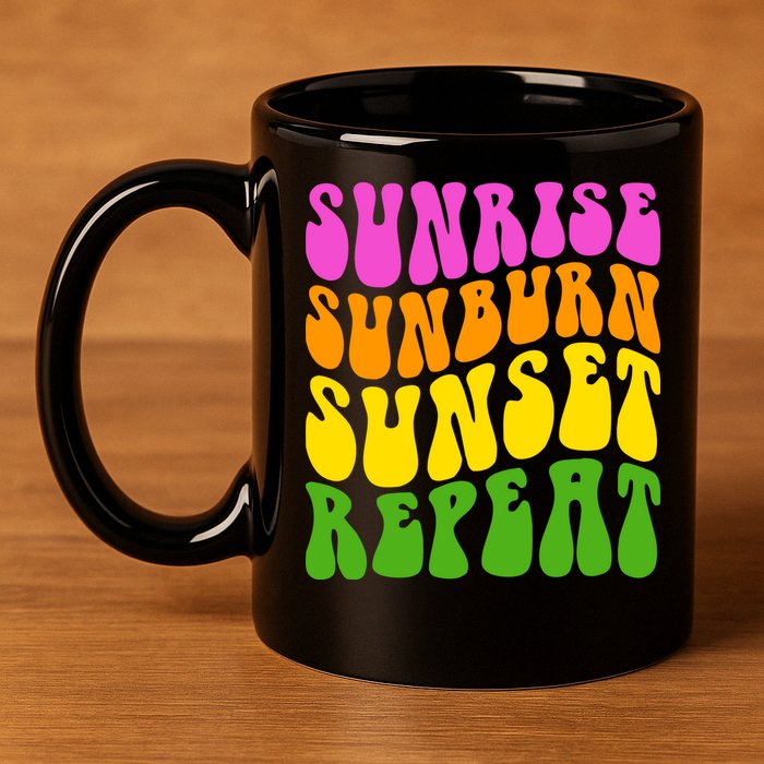 Sunrise Sunburn Sunset Repeat Retro Summer 11oz C Handle Ceramic Mug
