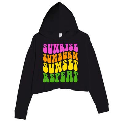 Sunrise Sunburn Sunset Repeat Retro Summer Crop Fleece Hoodie