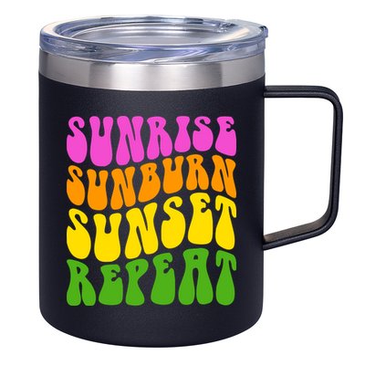 Sunrise Sunburn Sunset Repeat Retro Summer 12oz Stainless Steel Coffee Mug