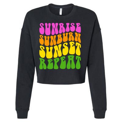 Sunrise Sunburn Sunset Repeat Retro Summer Cropped Pullover Crew