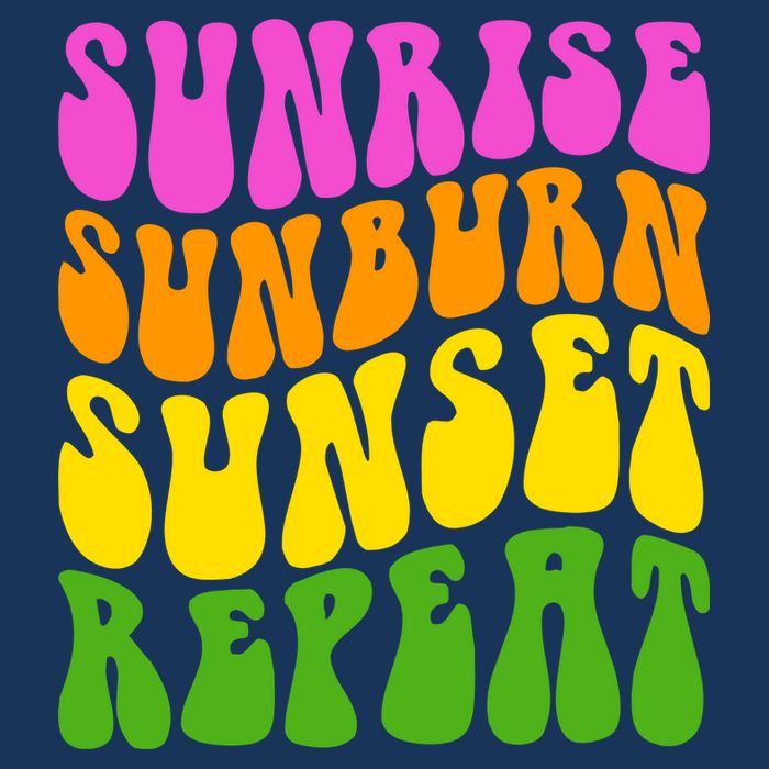 Sunrise Sunburn Sunset Repeat Retro Summer 7 Panel Mesh Trucker Snapback Hat