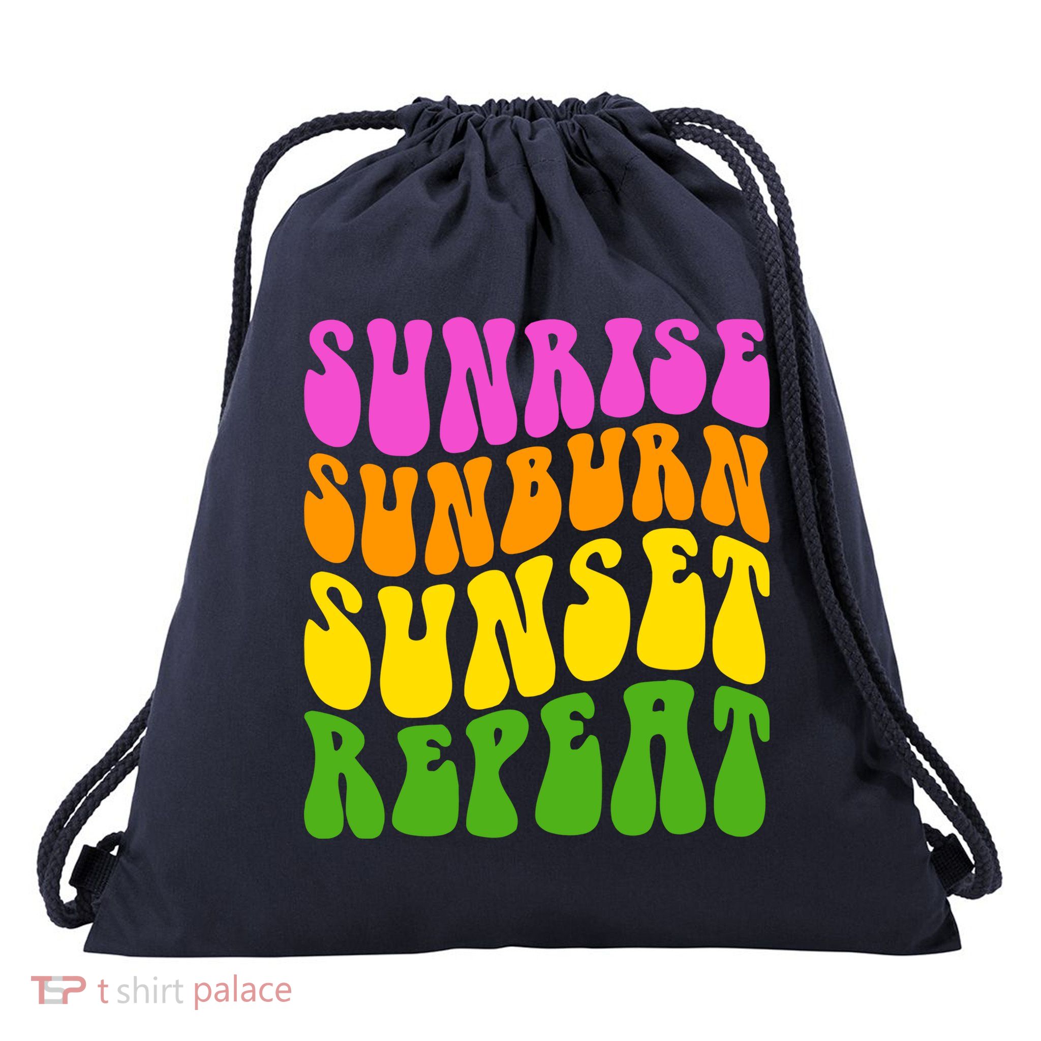 Sunrise Sunburn Sunset Repeat Retro Summer Drawstring Bag