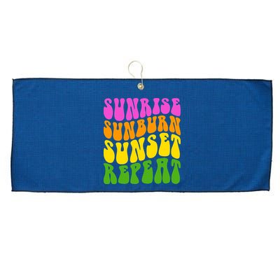 Sunrise Sunburn Sunset Repeat Retro Summer Large Microfiber Waffle Golf Towel