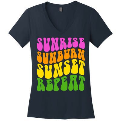 Sunrise Sunburn Sunset Repeat Retro Summer Women's V-Neck T-Shirt