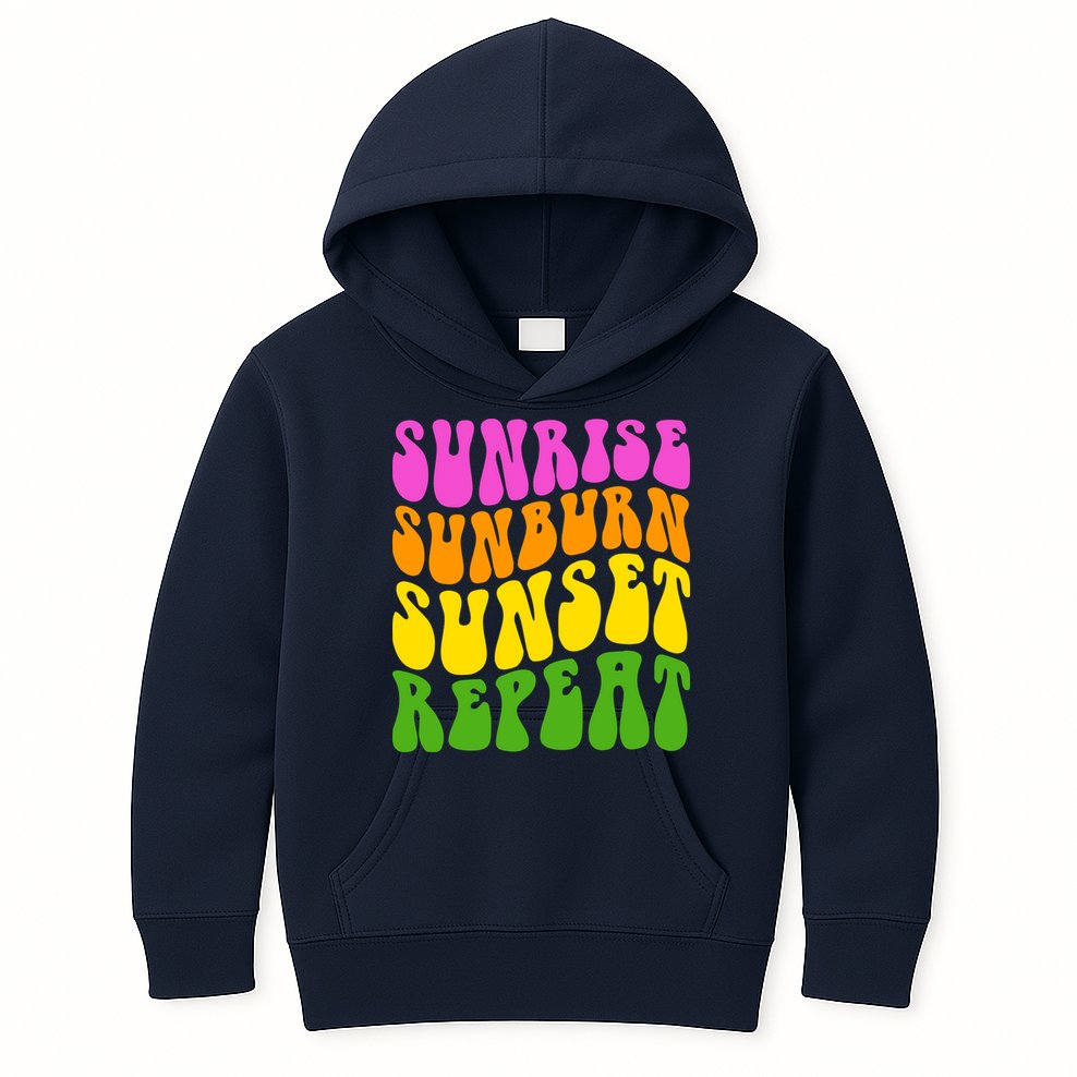 Sunrise Sunburn Sunset Repeat Retro Summer Kids Hoodie