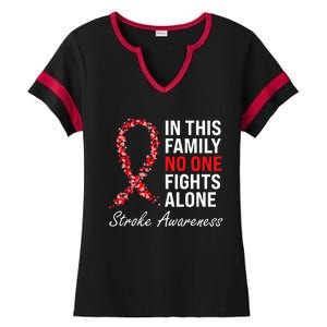 Stroke Survivor Stroke Awareness Red Ribbon Ladies Halftime Notch Neck Tee