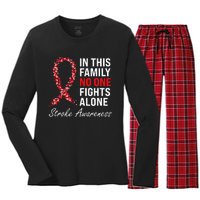 Stroke Survivor Stroke Awareness Red Ribbon Women's Long Sleeve Flannel Pajama Set 