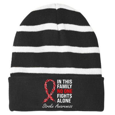 Stroke Survivor Stroke Awareness Red Ribbon Striped Beanie with Solid Band