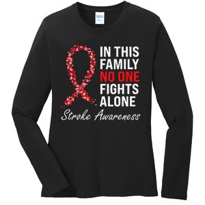 Stroke Survivor Stroke Awareness Red Ribbon Ladies Long Sleeve Shirt