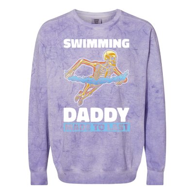 Swimming Skeleton Swim Pool Swimmer Fathers Day Dad Gift Colorblast Crewneck Sweatshirt