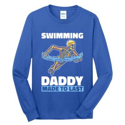 Swimming Skeleton Swim Pool Swimmer Fathers Day Dad Gift Tall Long Sleeve T-Shirt