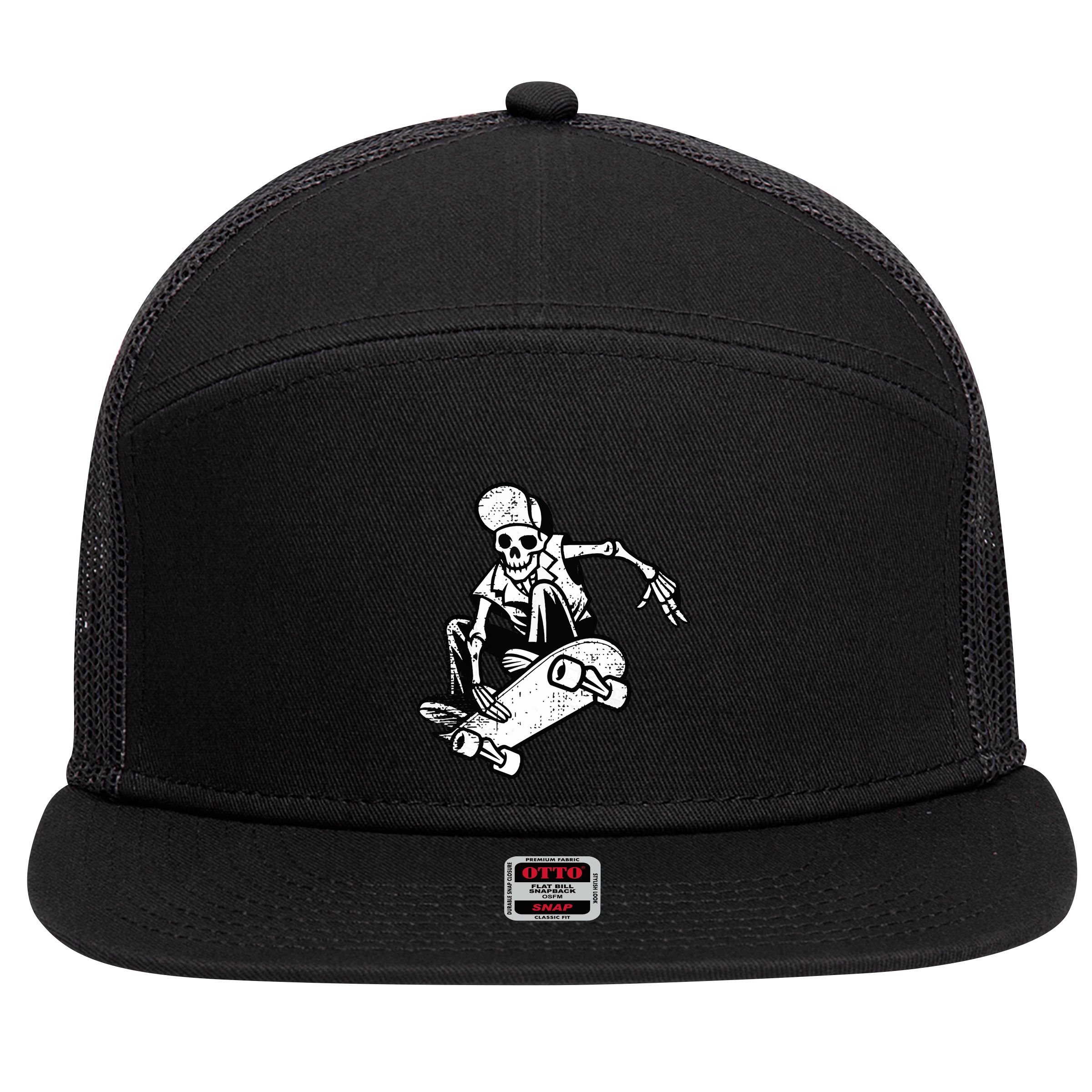 Skateboarding Skater Skate Board Skeleton 7 Panel Mesh Trucker Snapback Hat