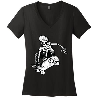 Skateboarding Skater Skate Board Skeleton Women's V-Neck T-Shirt