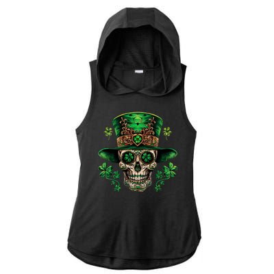 Sugar Skull St Patrick Day Of The Dead Ladies PosiCharge Tri-Blend Wicking Draft Hoodie Tank