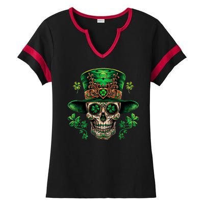 Sugar Skull St Patrick Day Of The Dead Ladies Halftime Notch Neck Tee