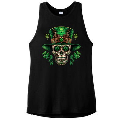 Sugar Skull St Patrick Day Of The Dead Ladies PosiCharge Tri-Blend Wicking Tank