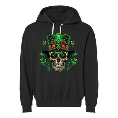 Sugar Skull St Patrick Day Of The Dead Garment-Dyed Fleece Hoodie