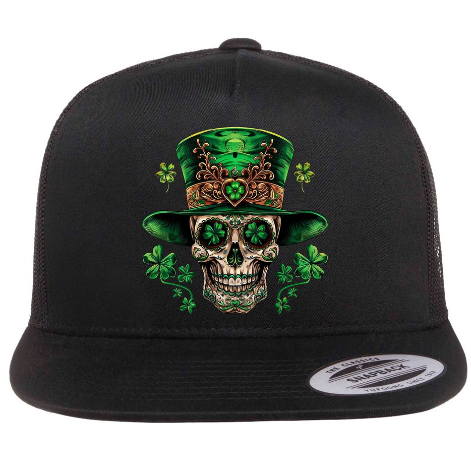 Sugar Skull St Patrick Day Of The Dead Flat Bill Trucker Hat