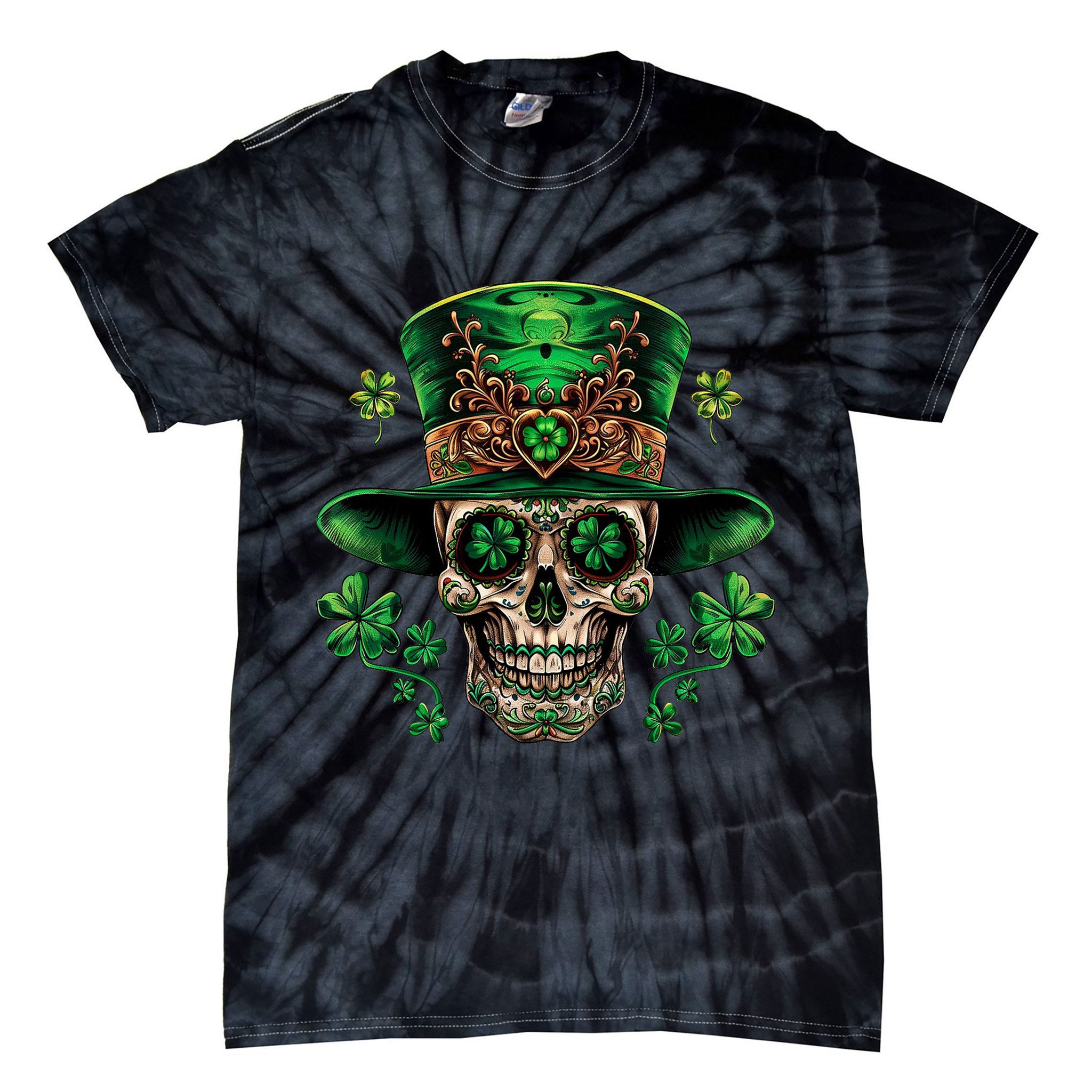 Sugar Skull St Patrick Day Of The Dead Tie-Dye T-Shirt
