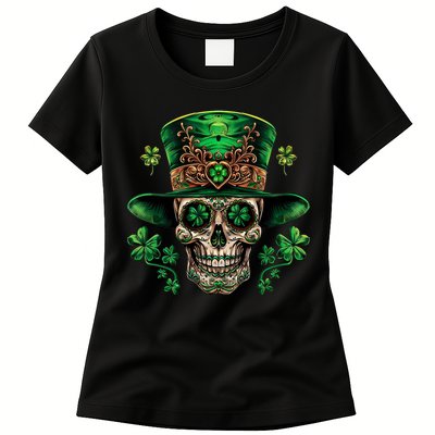 Sugar Skull St Patrick Day Of The Dead Womens T-Shirt