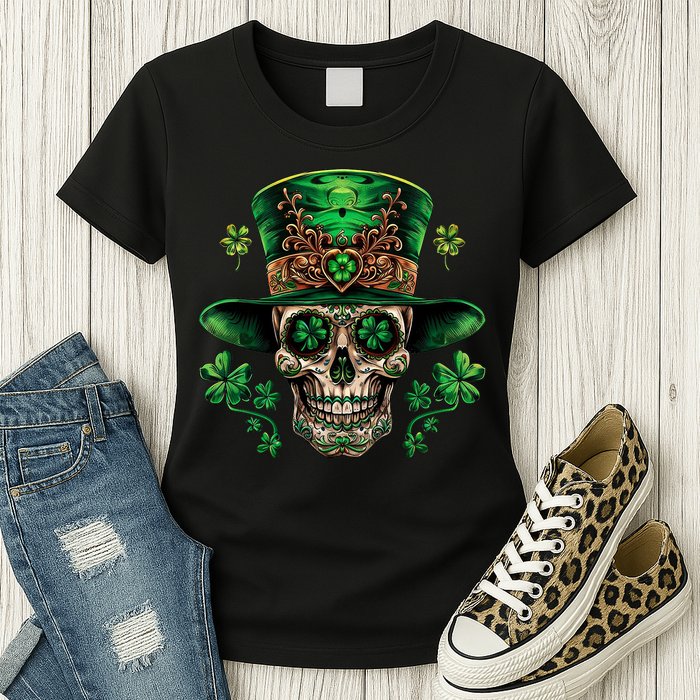 Sugar Skull St Patrick Day Of The Dead Womens T-Shirt