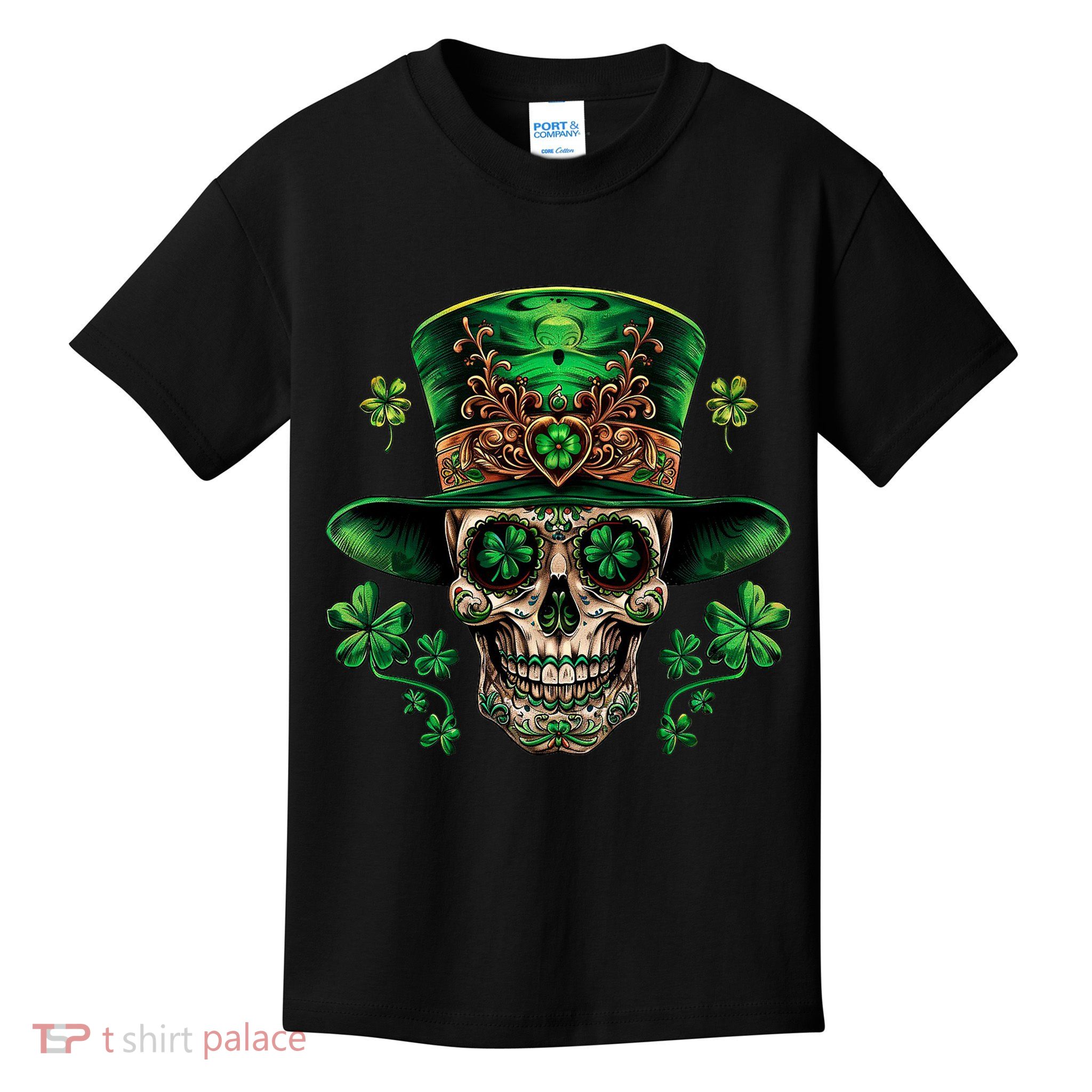 Sugar Skull St Patrick Day Of The Dead Kids T-Shirt