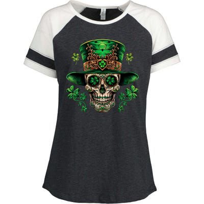 Sugar Skull St Patrick Day Of The Dead Enza Ladies Jersey Colorblock Tee