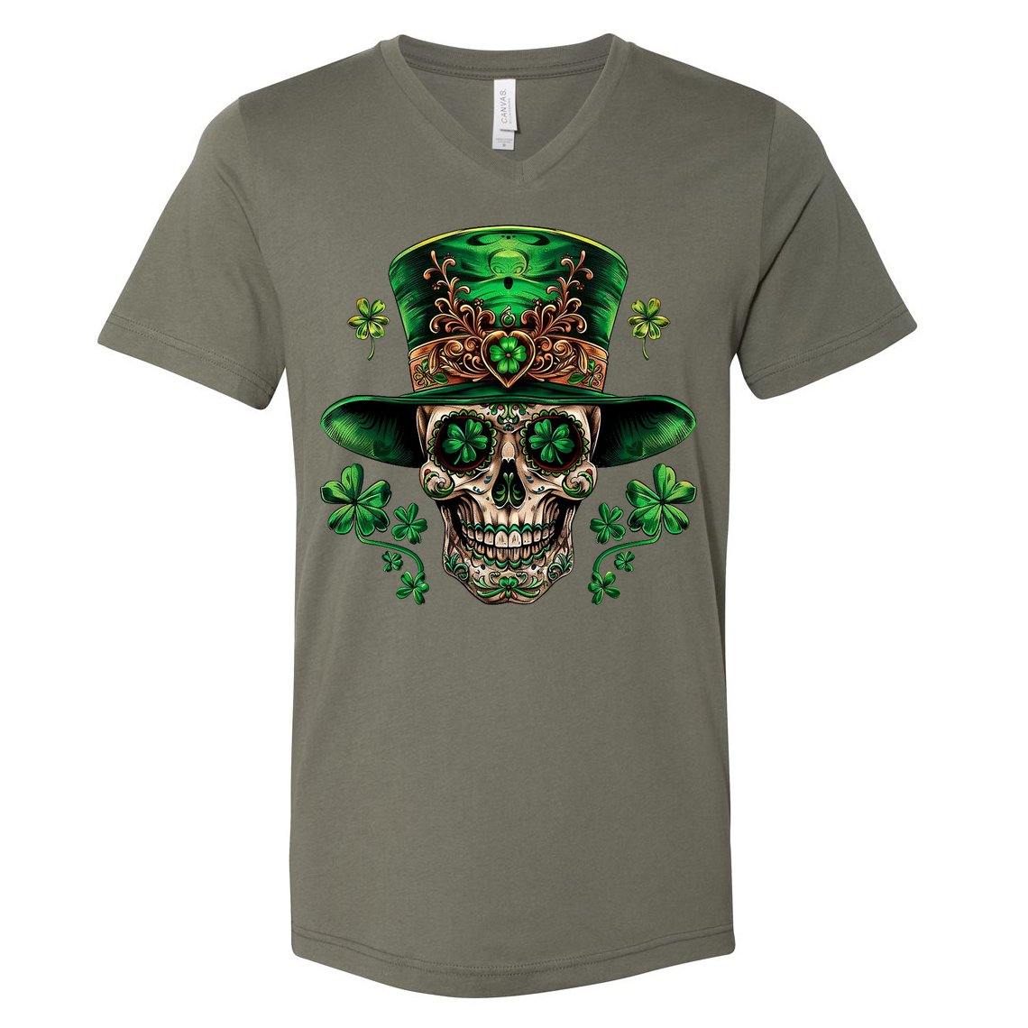 Sugar Skull St Patrick Day Of The Dead V-Neck T-Shirt