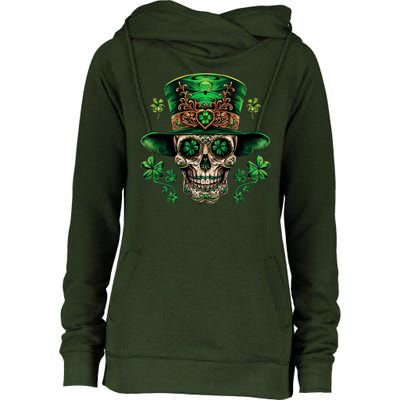 Sugar Skull St Patrick Day Of The Dead Womens Funnel Neck Pullover Hood