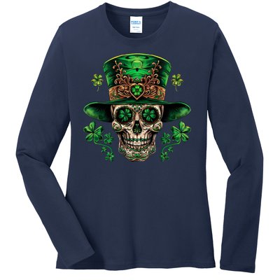 Sugar Skull St Patrick Day Of The Dead Ladies Long Sleeve Shirt