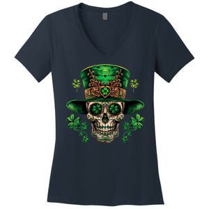 Sugar Skull St Patrick Day Of The Dead Women's V-Neck T-Shirt