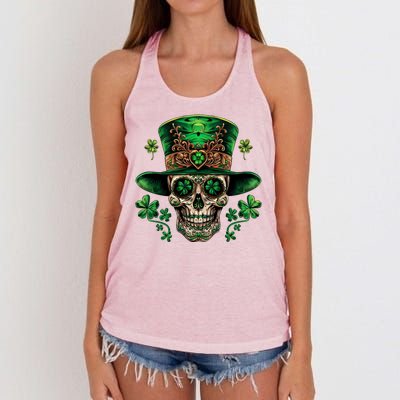 Sugar Skull St Patrick Day Of The Dead Women's Knotted Racerback Tank