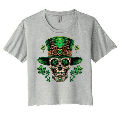 Sugar Skull St Patrick Day Of The Dead Women's Crop Top Tee