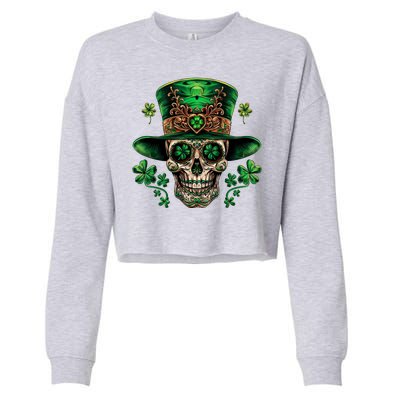 Sugar Skull St Patrick Day Of The Dead Cropped Pullover Crew