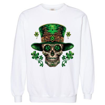 Sugar Skull St Patrick Day Of The Dead Garment-Dyed Sweatshirt