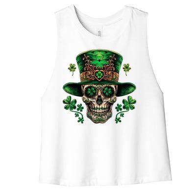 Sugar Skull St Patrick Day Of The Dead Women's Racerback Cropped Tank