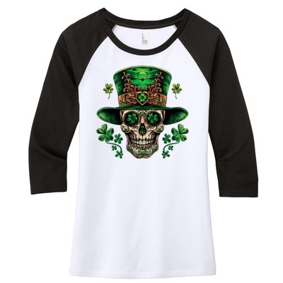 Sugar Skull St Patrick Day Of The Dead Women's Tri-Blend 3/4-Sleeve Raglan Shirt