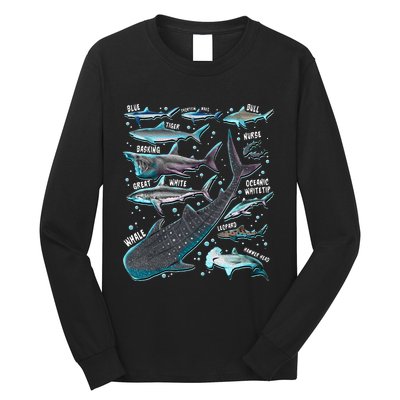 Shark Species Shark Gifts Shark Faces Tee Marine Biology Long Sleeve Shirt