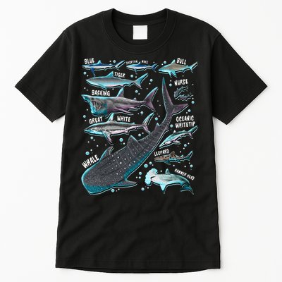 Shark Species Shark Gifts Shark Faces Tee Marine Biology Tall T-Shirt