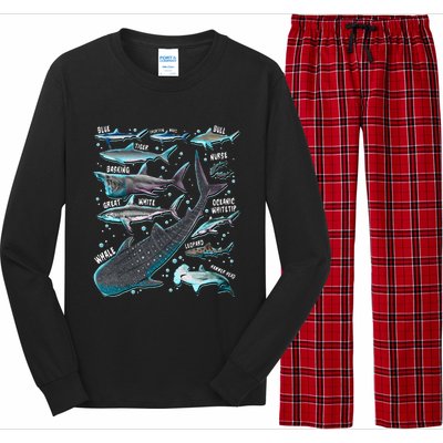 Shark Species Shark Gifts Shark Faces Tee Marine Biology Long Sleeve Pajama Set