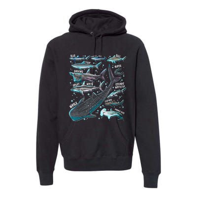 Shark Species Shark Gifts Shark Faces Tee Marine Biology Premium Hoodie