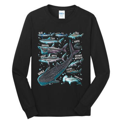 Shark Species Shark Gifts Shark Faces Tee Marine Biology Tall Long Sleeve T-Shirt